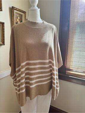 J.Crew Striped Cotton Blend Poncho Sweater | One Size | Coastal Grandmother